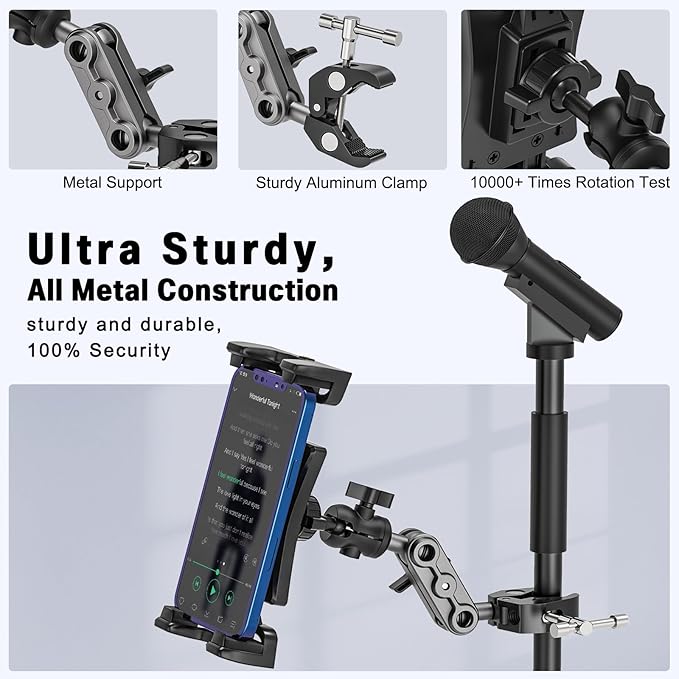 Tablet Mount for Spin Bike Treadmill, iPad Holder Stand Exercise Bike Handlebar Mount for Stationary Bicycle, Microphone Stand, Storlls, Tablet Stand for 4.7-12.9" iPad Pro Galaxy Tabs