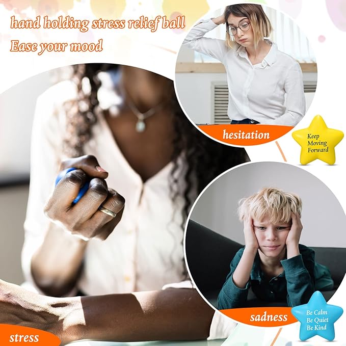 36 Pcs Motivational Stress Balls Quotes Inspirational Funny Colorful Foam Balls Hand Exercise Stress Relief Gifts for Office Small Anxiety Toys for Relief Motivating Supply (Star)