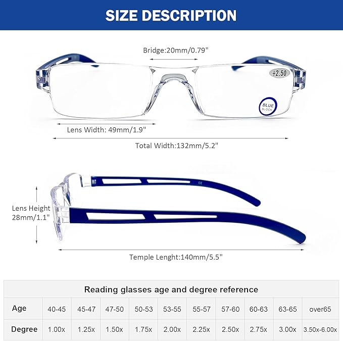 AQWANO Blue Light Blocking Computer Reading Glasses 5 Pack Clear Frame Rimless Readers Lightweight Comfortable Anti Glare Filter for Women Men, 2.25