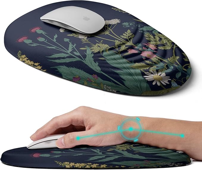 Ergonomic Mouse Pad with Wrist Rest Support, Memory Foam & Polyurethane, Weeds