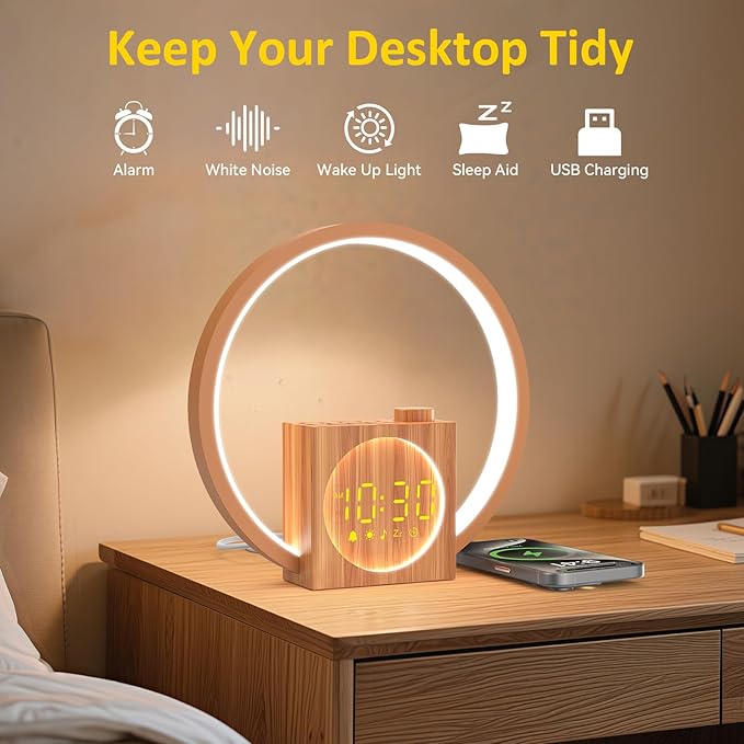 Sunrise Alarm Clock for Wake Up: White Noise Machine for Adults Sleeping, 12 Light Colors, 30 Sleep Sounds, 20 Brightness, 32 Volume - Sunrise Lamp with Touch Control for Bedrooms and Better Sleep