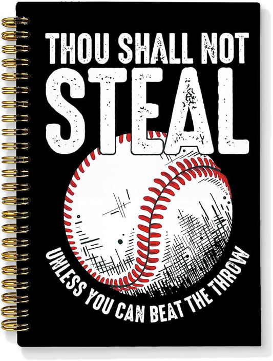 Funny Baseball Notebook, Baseball Coach Gifts Notebooks for Note Taking, Gifts for Baseballs Lovers Journal, Thou Shall Not Steal Retro Baseballs Journals for Writing, 5.5x8.3 Inch