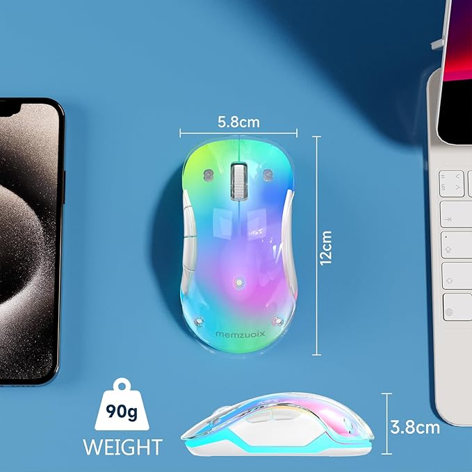 memzuoix 2.4G Wireless Mouse with Customizable Cover & 9-Color LED - Rechargeable Ergonomic, 1200 DPI, 5 Buttons, USB Receiver for PC/Mac - Blue
