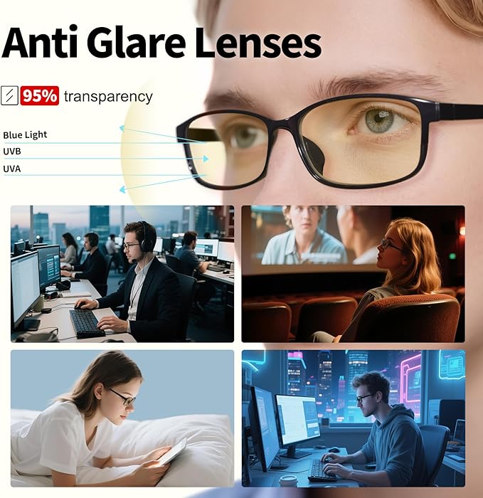 Blue Light Blocking Glasses, HD Vision Blue Light Filter Glasses, Anti Eye Fatigue for Gamers and Office Workers, Experience Comfort for Computers, Smartphones, and TVs