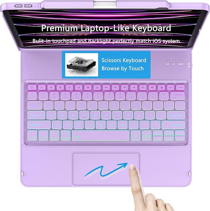 Keyboard Case for iPad Air 13 inch (M3/M2, 2025/2024), Backlit Keyboard for iPad Pro 12.9” inch (4th Gen 2020/ 3th Gen 2018) - Touch Trackpad - 360° Protective Case with Pencil Holder (Light Purple)