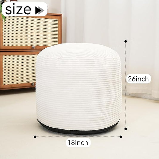 Pouf Ottoman Stuffed Round Modern Foam Filled Foot Rest Corduroy Poufs for Living Room Chair Decorative 20 X 15 Inches Fluffy Pouf Foot Stool Storage Ottoman, Beige