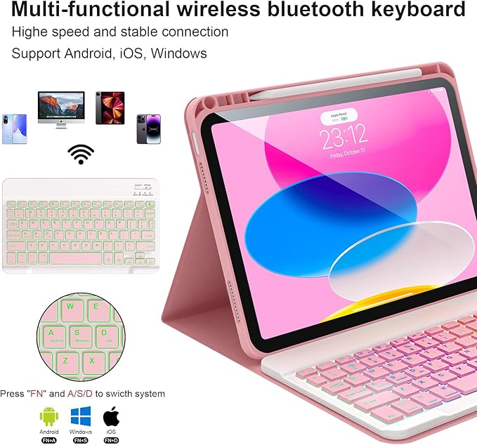 Keyboard Case for iPad Air 13 inch (M3 2025/M2, 2024),iPad Pro 12.9 inch (3/4/5/6th Gen) Magic Magnetic Backlit Keyboard Case with Multi-Touch Trackpad- Easy-Set Floating Cantilever Stand (light pink)