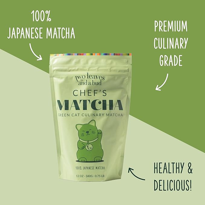 Two Leaves and a Bud Chef's Matcha Green Tea, 100% Japanese Culinary Matcha Powder, 1 Resealable Bag, 340g (12 oz)