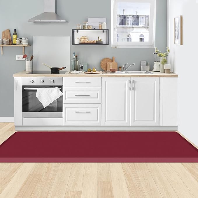 KitchenClouds Kitchen Mat Cushioned Anti Fatigue Rug 24"x70" Waterproof, Non Slip, Standing and Comfort Desk/Floor Mats for House Sink Office (Red)