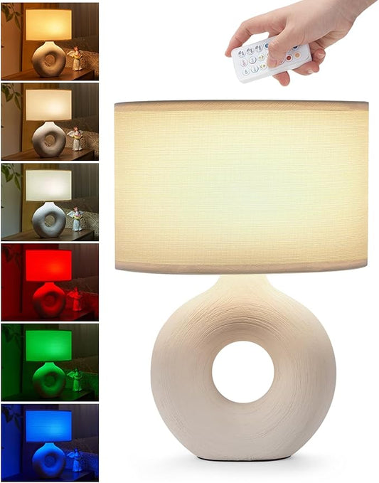UMEXUS 13" Small Ceramic Cordless Table Lamp, Rechargeable Battery Powered with Remote Control, Timer & Dimmer, Color Changing Light Nightstand Lamp for Bedroom Bedside Living Room Entryway Outdoor