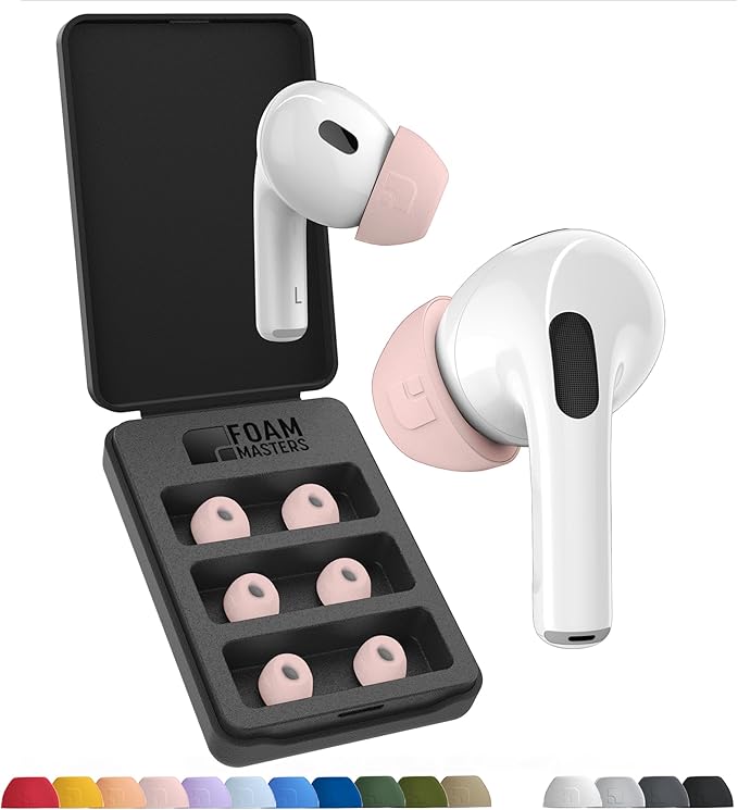 Foam Masters Ultra-Premium Memory Foam Ear Tips for AirPods Pro 1st & 2nd Gen | 3 Pairs | New Ver. | Secure Fit | Super Comfort | Better Noise Cancel | Replacement Buds (Assorted S/M/L, Crystal Pink)