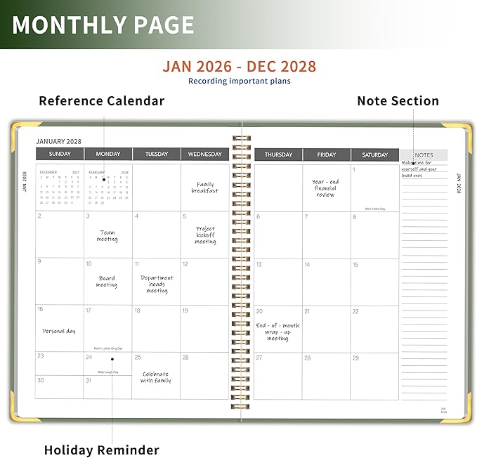 Monthly Planner 2026-2028 Hard Cover with Metal Corner 3 Year Calendar 2026-2027-2028 Monthly Calendar Planner 36 Months from Jan 2026-Dec 2028,Large Size 8.5 x 11 Gradient Black for School, Office, Home Planning