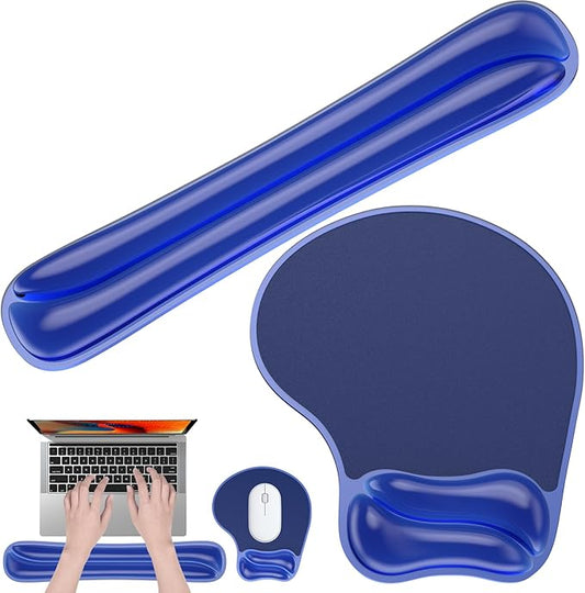 Gel Mouse pad & Keyboard Wrist Rest Set, Ergonomic Keyboard and Mousepad with Wrist Support, Keyboards Wrist Rest, Computer Keyboards Pad, Cooling Gel Blue