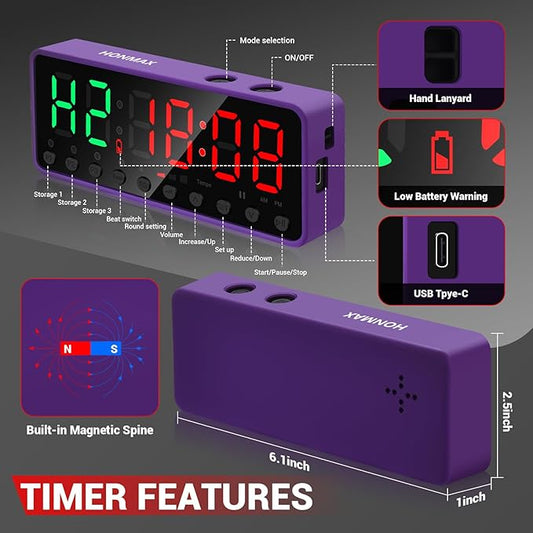 Portable Gym Timer, Interval Fitness Interval Timer (Violet)