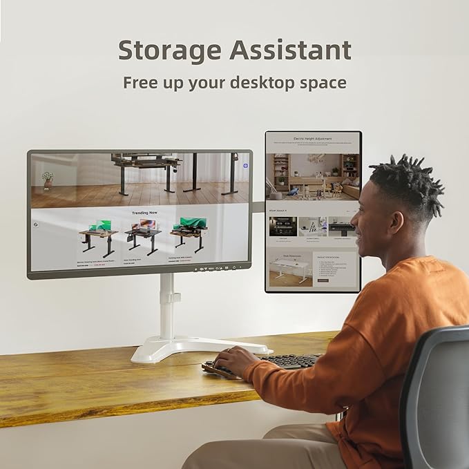 Claiks Dual Monitor Mount, Ergonomic Adjustable Monitor Arm for Max 32 inch Screens, Adjustable Computer Monitor Stand up to 40 lbs, VESA Mounting Holes 75&100mm, White