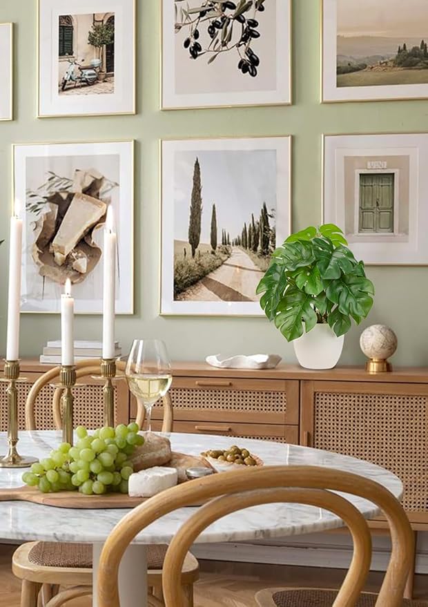 Fake Plants Small Faux Potted Plant 9 Inches Fake Monstera Plant with Pot Artificial Plants Indoor for Home Decor Bedroom Aesthetic Bathroom Shelf Living Room Office Kitchen Table Decoration