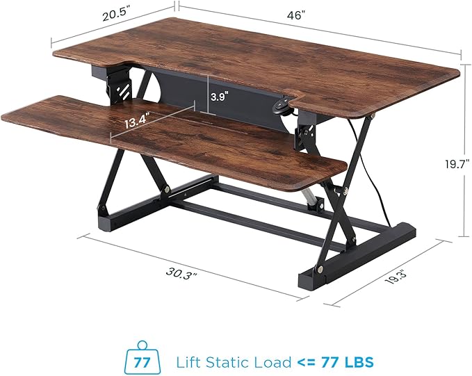 46" Electric Standing Desk Converter, Dyropcurv Series Height Adjustable Computer Desk Ergonomic Home Office Desk for Adults, Sit to Stand Desk with Quiet Motor, Vintage Brown