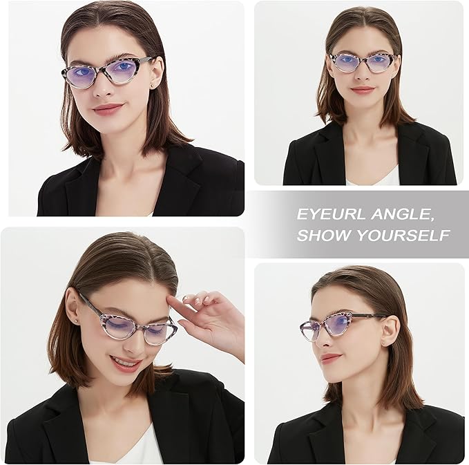 EYEURL Cat Eye Reading Glasses for Women 2 Pair Blue Light Blocking Readers 2.25 Comfort Spring Hinge Lightweight Eyeglasses Anti Glare for Ladies