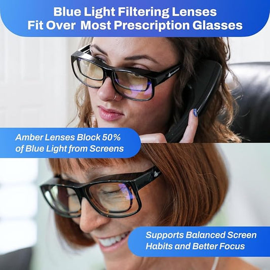 DefenderShield Premium Fit-Over Blue Light Blocking Glasses - Superior Blocking from Gaming PC & Cell Phone Screen Glare.