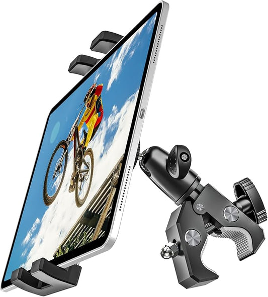 Aluminum Spin Bike Tablet Mount Camera Clamp, Handlebar Clip Tablet Holder for Exercise Bicycle, Indoor Treadmill, Stationary Bike for iPad Pro 12.9, Air, Mini, iPhone, Fire HD, e-Books, 4-13" Devices