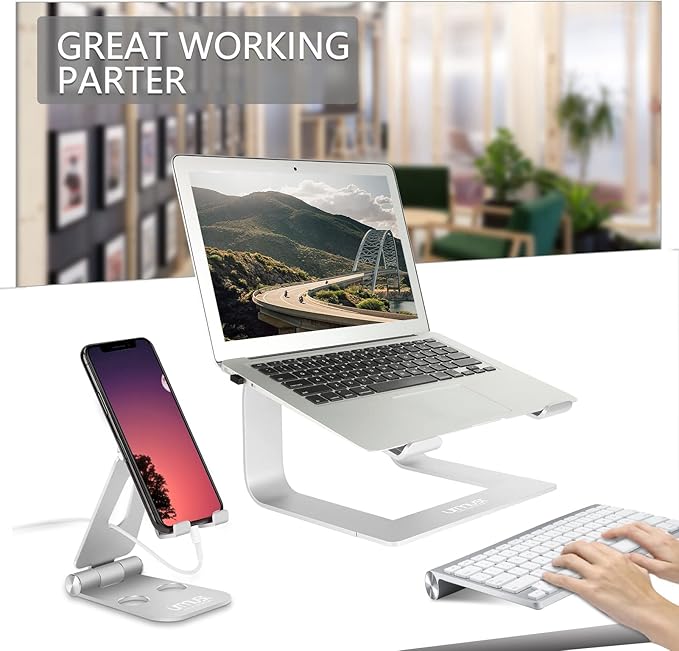 Urmust Laptop Stand for Desk - Aluminum Computer Stand Riser Holder for MacBook Air Pro, Dell, HP, Lenovo, Samsung, Alienware Laptops 11-15.6" (Silver)