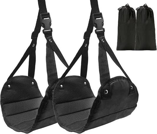 2 Pack Airplane Foot Hammock Travel Footrest - Long Flight Must Haves - Foot Rest for Air Travel,Essentials for Travel & Home (Black)