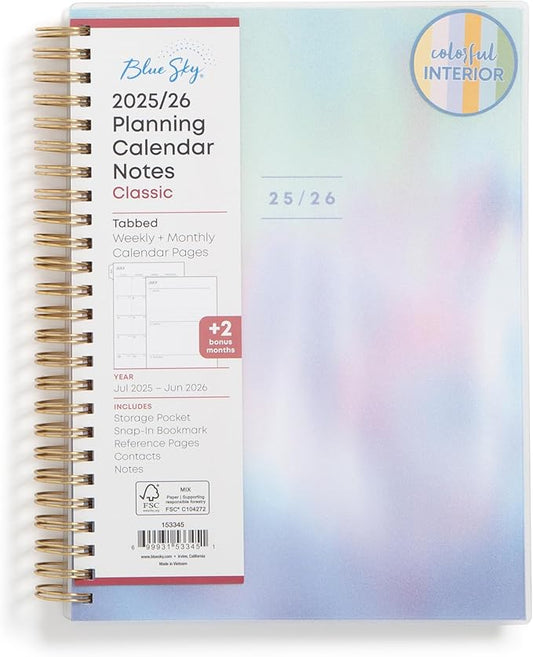 Blue Sky 2025-2026 Academic Year Weekly and Monthly Planner Calendar, July 2025 - June 2026, 12-Month, 5.8" x 8.6", Flexible Cover, Wirebound, Laminated Tabs, Storage Pocket, Borealis