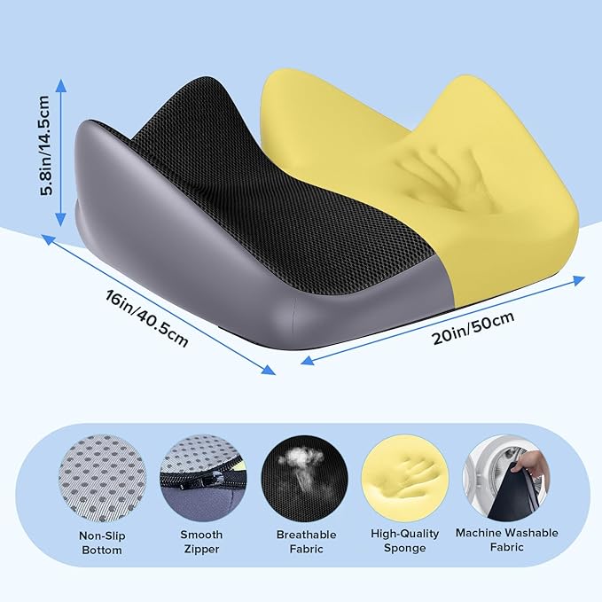 Seat Cushion,Office Chair Cushion Pressure Relief Seat Cushion for Tailbone Pain,High-Density Memory Foam Ergonomic Cushions Long Sitting,for Office Chair Car Seat,with Anti-Slip Base,All Day Comfort