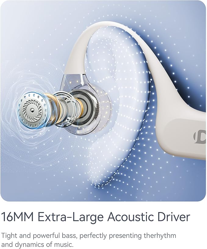 Open Ear Sport Headphones, Soft Silicone Wireless Bone Conduction Earphones, Powerful Bass, 10H Lasting, Multipoint Capable, Quick Charge, Built-in 32GB MP3