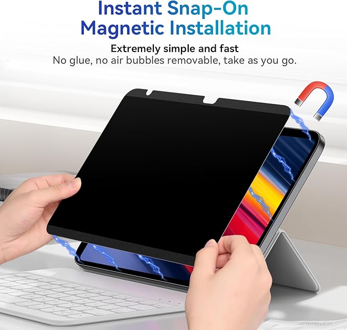 Protescreen Magnetic Privacy Filter for iPad Pro 13 Inch 7th (2024, M4), 1 Count, Matte, Polyethylene Terephthalate, 12.9 inches, 1x1 inches, Blue Light Block, Anti-Glare, Anti-Spy
