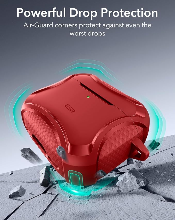ESR for AirPods 4 Case, Compatible with AirPods 4th Generation Case (2024), Compatible with MagSafe, Powerful Drop Protection, Magnetic Lid, Cyber Series, Red