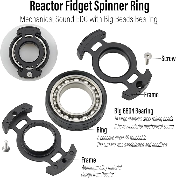 FREELOVE Ring Fidget Spinner for Adults, Men Finger Haptic Roller, Small Metal Clicker Toys, Ball Bearing, Black Fingears Spinning EDC for Anxiety Stress