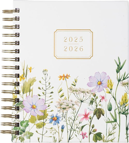 2025-2026 Eccolo Spiral Agenda Planner, Ivory Wild Flowers, Weekly & Monthly Pages, 18 Months, Sticker Sheets, Inspirational Quotes (7.75 x 8.75, July 2025 - Dec 2026)