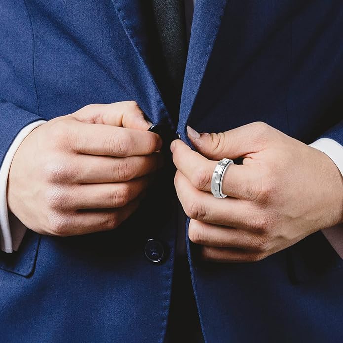 Fidget Rings For Anxiety For Women, Spinning Anxiety Ring Stainless Steel Fidgets Two Gear Fidget Ring High Polish Anxiety Ring for Women Men Wedding Band Gifts Jewelry Size 6-10