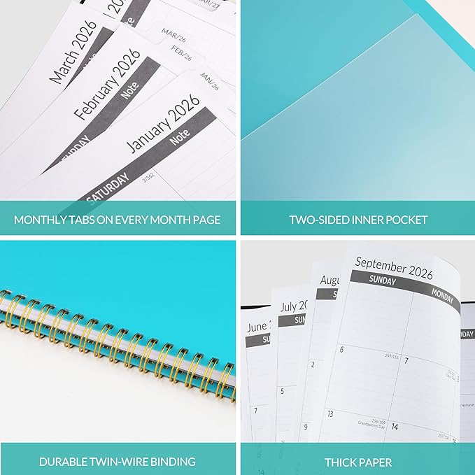 2026-2030 Monthly Planner, 5 Year Monthly Planner/Calendar 2026-2030, 60-Month Jan 2026 – Dec 2030, 9" x 11", Tabs, Double-Side Pocket, Holidays, Thick Paper - Green