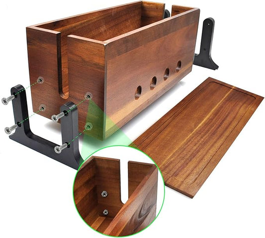 Large Cable Management Box, Wood Cord Hider Box & Organizer for Power Strip Hider Cable Storage for Office, TV Wires, Desk Cord Organizer, 14.1" x 6" x 6.3", Vintage Walnut