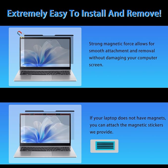 Magnetic Privacy Screen 14" 16:9 for Laptops - 2-Sided Removable Anti-Peeping/Anti-Glare, Blue Light Block, UV Protect, Reduce Strain, Fits Chromebook/Lenovo/HP/Dell/Acer/ASUS/XPS