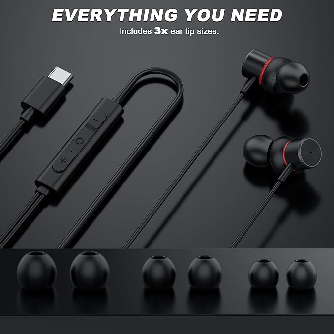USB C Wired Headphones,【Active Noise Cancelling & One-Click ANC Toggle Button】 Ear Buds for iPhone 16 15 Pro Max USBC Earphones,Hi-Res Sound Type C Earbuds Compatible with iPhone/Android/Galaxy/iPad