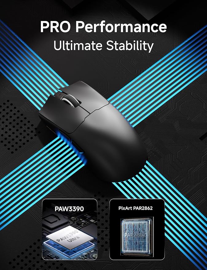 S9 Wireless Gaming Mouse, 59G Ergonomic Computer Mouse, Triple Modes, 8K Polling, 26K DPI, PAW3395 Optical Sensor, Huanyu Switch, 250h Battery Life, Programmable for PC/Win/Mac(Black)