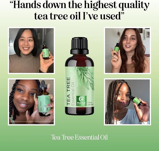 Pure Tea Tree Oil for Hair Skin and Nails - 100% Pure Undiluted Tea Tree Essential Oil with Dropper for Topical Uses Aromatherapy Diffusing and Home and Beauty DIYs - Vegan and Cruelty Free (1 Fl Oz)