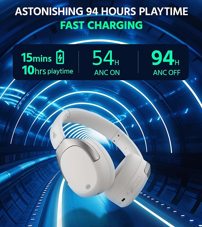 Edifier W830NB Wireless Over Ear Headphones with -45dB Active Noise Cancelling, 94H Playtime, LDAC Hi-Res Sound, Spatial Audio, Fast Charging, Multipoint Connection, Bluetooth V5.4 - Sandwhite