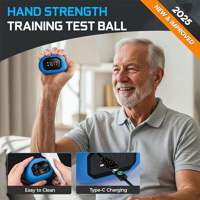 Funny Palm Grip Strength Tester Trainer - Strength Dynamometer Rechargeable Hand Exercising Device for Hand and Finger Grip Tester with Finger Exerciser Stretcher Workout Equipment Blue Red