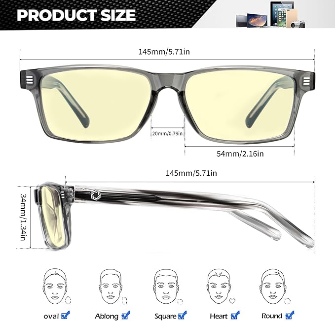 ANYLUV Blue Light Glasses Men Woman, Blue Light Blocking Glasses for Computer Gaming, Eye Strain Relief Eye Protection