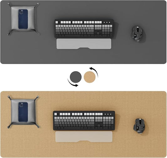 DAWNTREES Dual Sided Desk Mat,Leather Desk Pad,40"x16",Cork Desk Mat Protector,with PU Leather Valet Tray Organizer,Large Mouse Pad,Desk Writing Pad for Office and Home(Dark Gray)