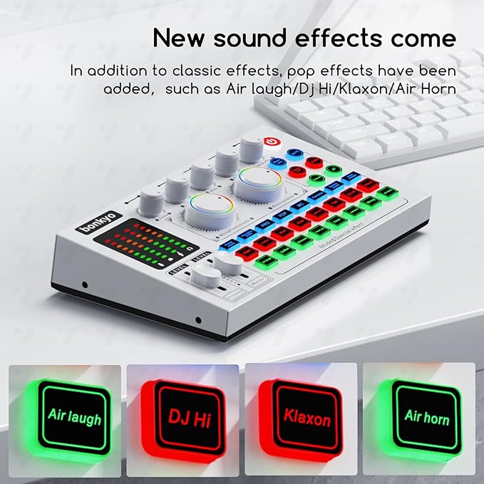 F999MAX Live Sound Card, RGB Lighting Effects, Professional Audio Mixer & Noise Reduction, Metal Body & Indicator Panel, Audio Interface & Voice Changer, DJ Mixer for Live/Gaming/Podcasting/Karaoke