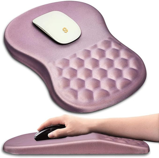 Ergonomic Wrist Rest Mouse Pad, Massage Design for Carpal Tunnel Pain Relief, Non-Slip Memory Foam, Pink