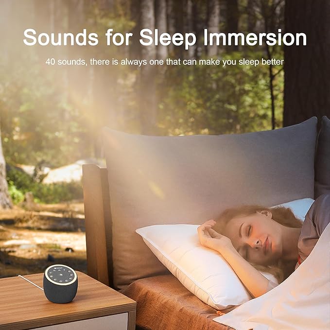 Hotmoon Sound Machine with 40 High-Fidelity Sounds, White Noise Sound Machine with Memory Functions, 8 Color Night Light, USB Power Supply, for Sleep & Noise Reduction Sleep Aid, Plug-in (Iron Black)
