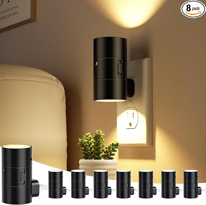 Night Lights Plug Into Wall,3 Color Temperatures LED Night Light Plug in,Dusk to Dawn Sensor,0-100LM Adjustable Brightness,Dimmable Night Lights for Hallway Bathroom Stair Bedroom,8 Pack