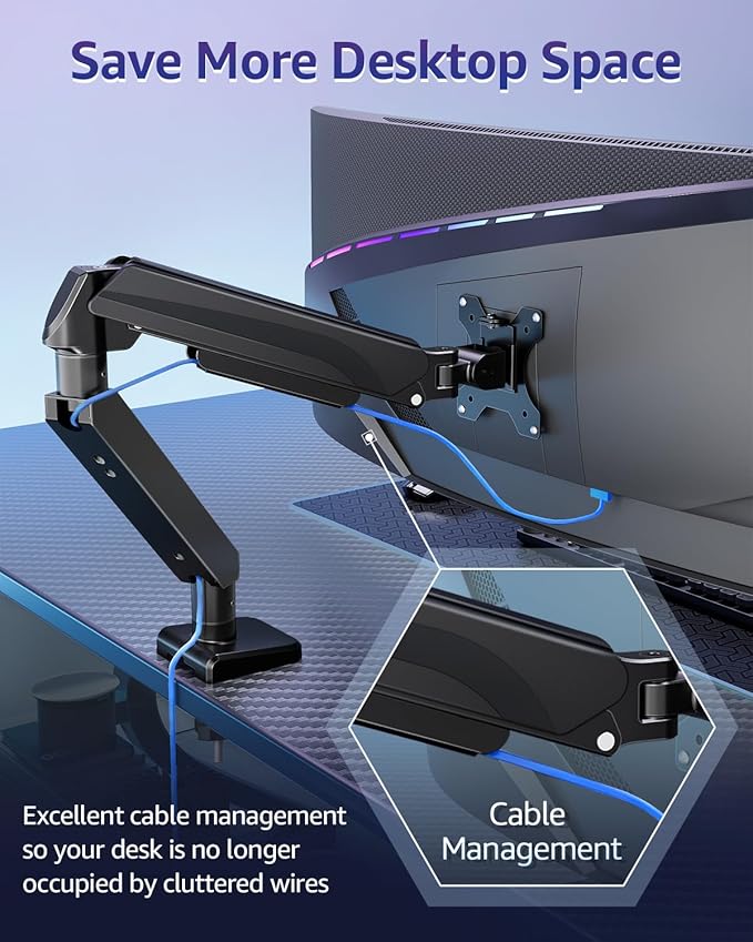 MOUNTUP Heavy Duty Single Monitor Arm for 42 40 39 34 32 27Inch Screens, Monitor Stand for Desk Supports 4.4-33 lbs, Height Adjustable Ultrawide Monitors Mount with C-Clamp & Grommet Base
