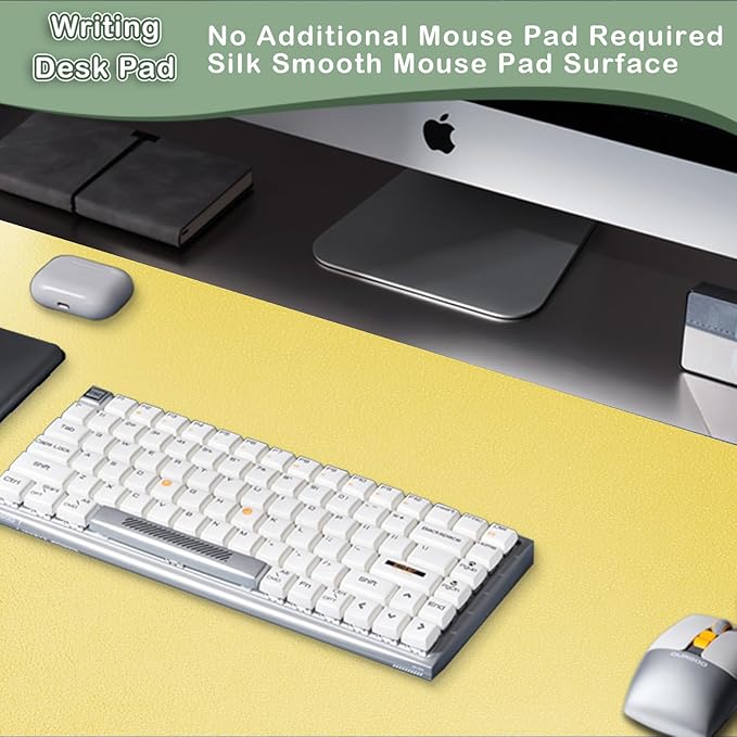 Boutilon Leather Desk Pad Protector,Non-Slip Mouse Pad,Laptop Desk Pad,Office Mouse Mat,Waterproof Leather Desk Blotter,Desk Writing Pad for Office and Home (L-Yellow,35"x 17")